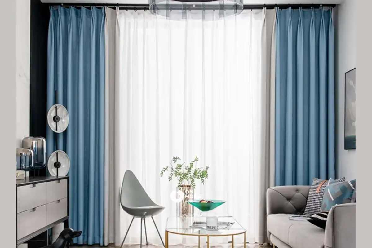 Rèm vải voam xanh pastel