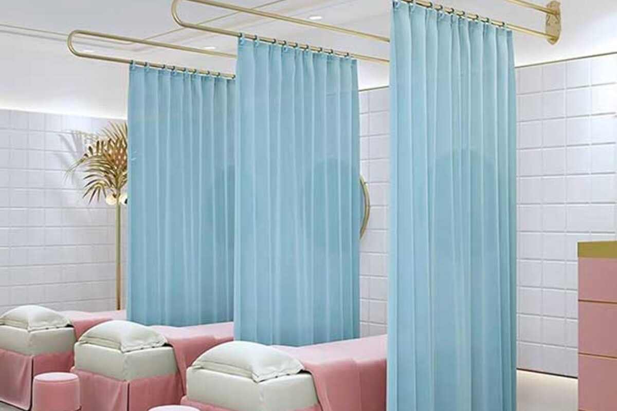 Rèm vải voam xanh pastel